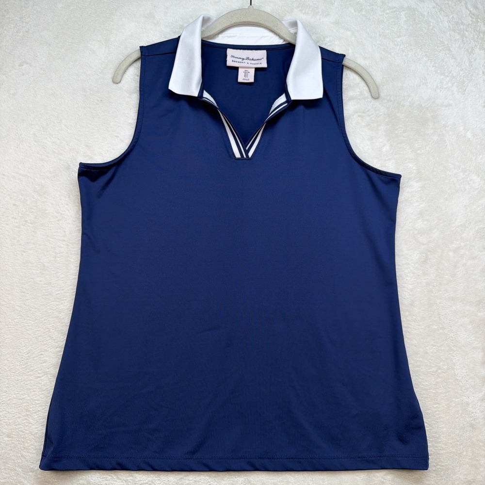 Tommy Bahama Racquet & Paddle Polo Tank Womens Large Blue Golf Tennis